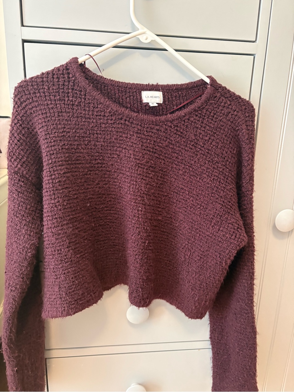 La Hearts Waffle-Knit Crew Sweater - Deep Plum